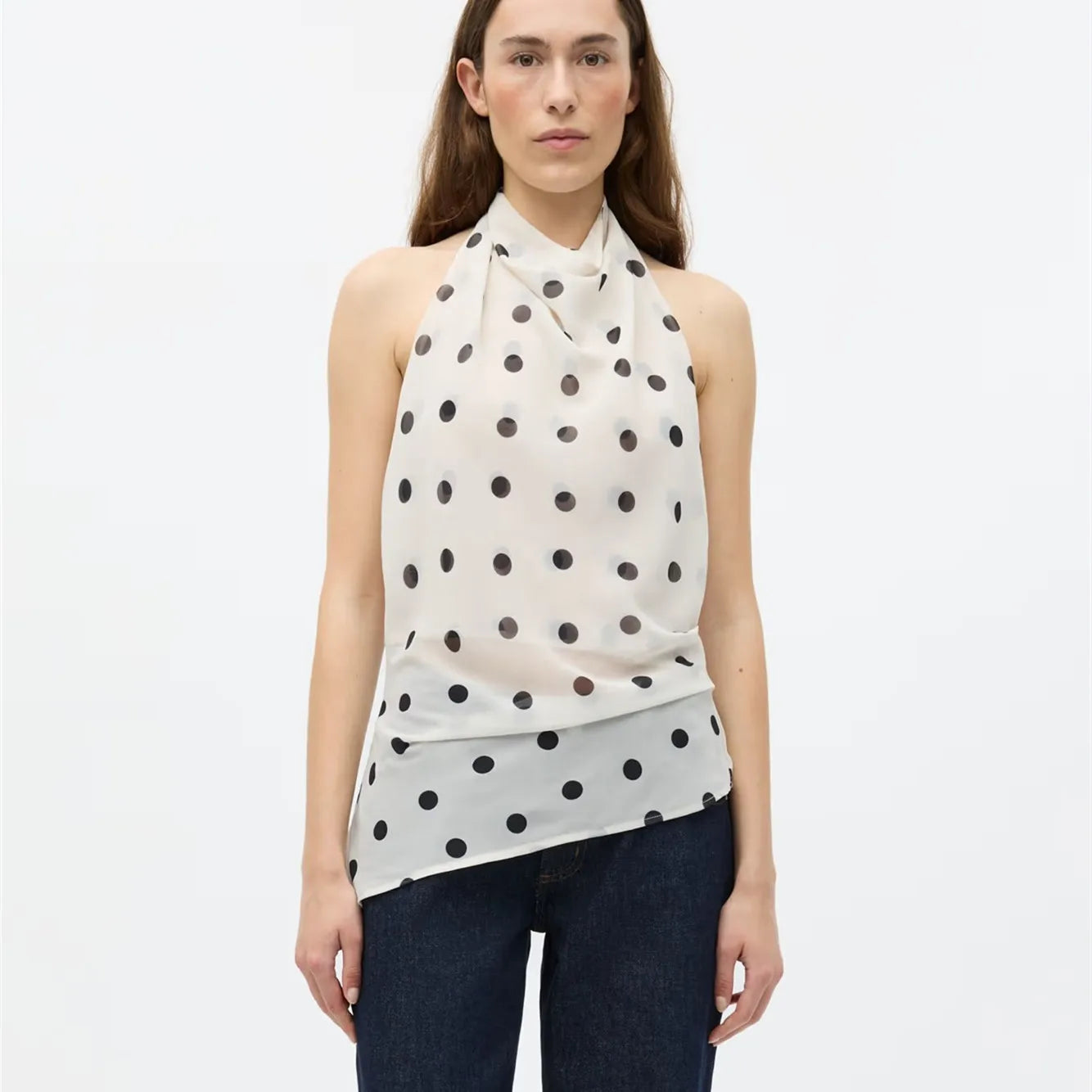 Elegant Women's Summer Halter Neck Tops Fashionable Dot Print Sleeveless Open Back Slim Fit Vest for Party Daily Wear