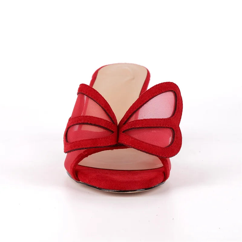 Women Peep Toe  Mules Faux Suede Kitten Heel Slip On Mules Sandals