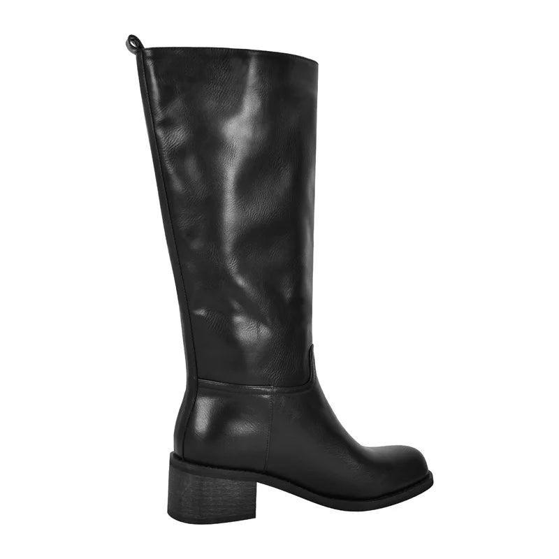 Onlymaker Women Gothic Black Matte Knee High Boots Heeled  Fashion Winter Motorcycle Boots