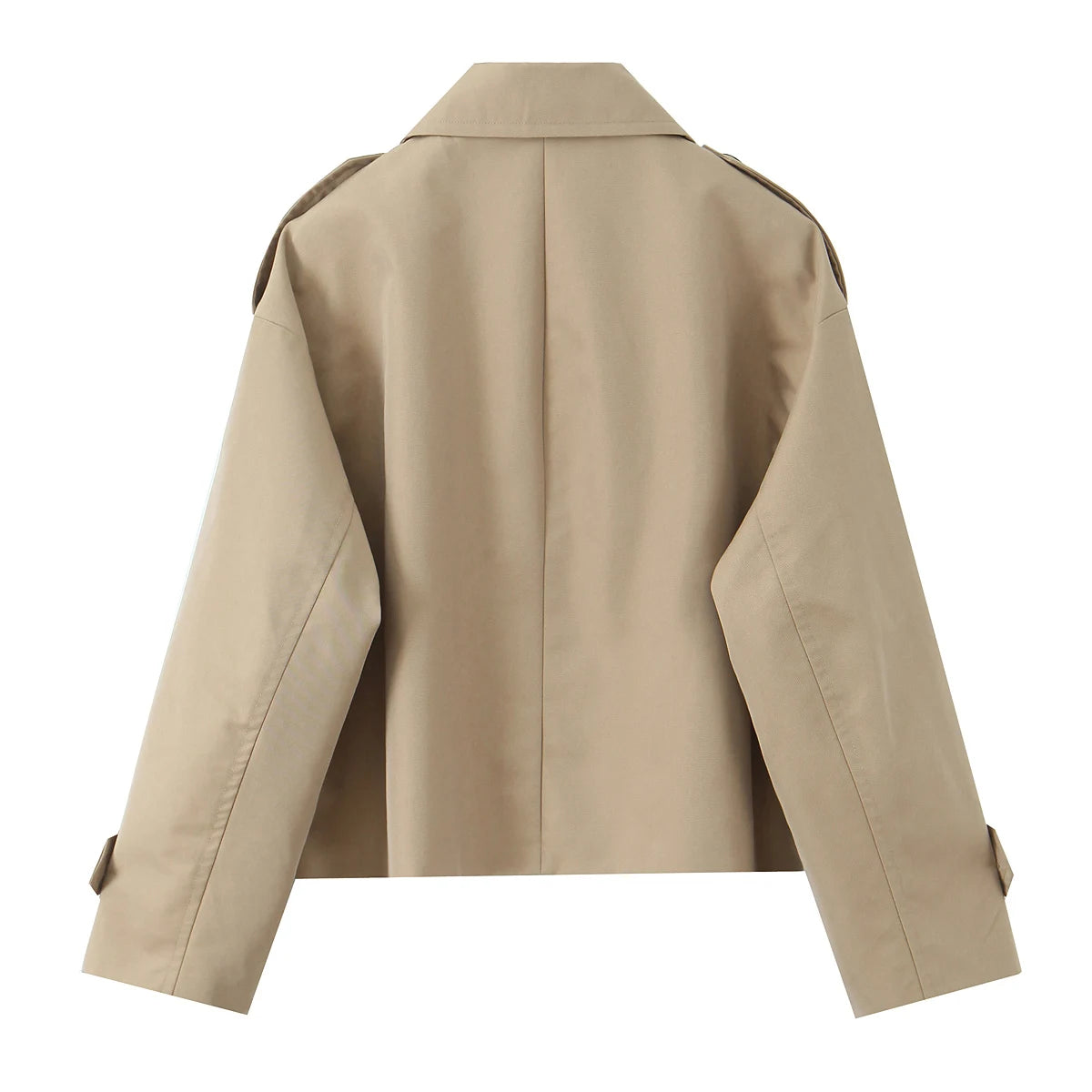 Women Double Breasted Cropped Trench Jacket Long Sleeves for Female Autumn Winter Outerwear