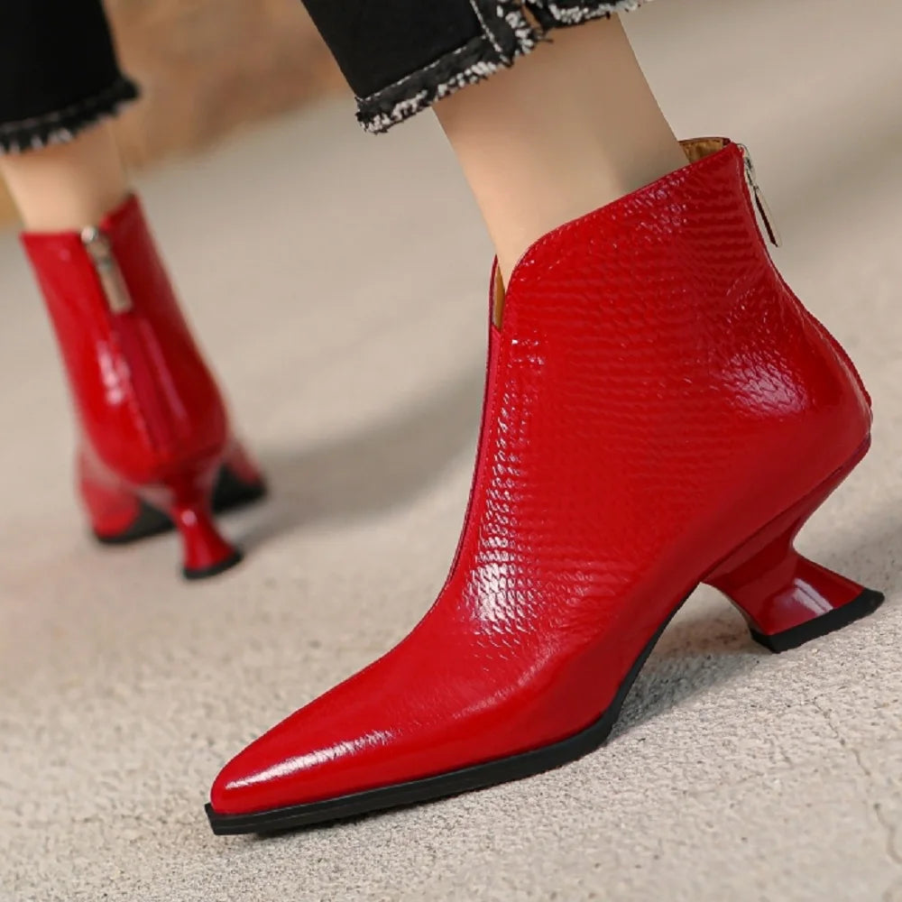New Handmade Brand Genuine Leather Pointed Toe Winter  Modern Boots Mid Heels Beauty Lady Dance Party Sexy 33-40