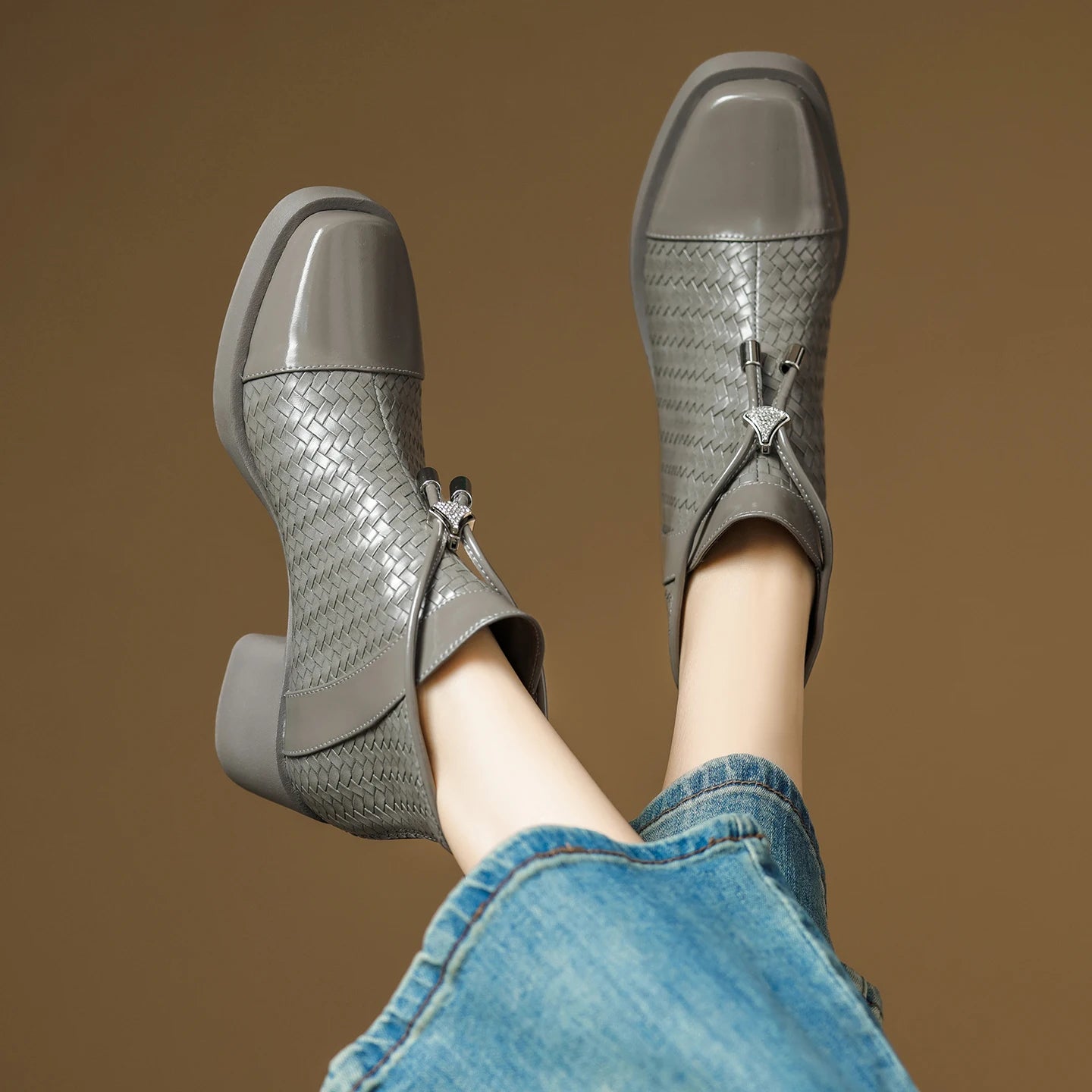 Handmade Genuine Leather Retro Mid Heeled Short Boots Autumn New Square Toe Lace Up Women's Shoes 33-40
