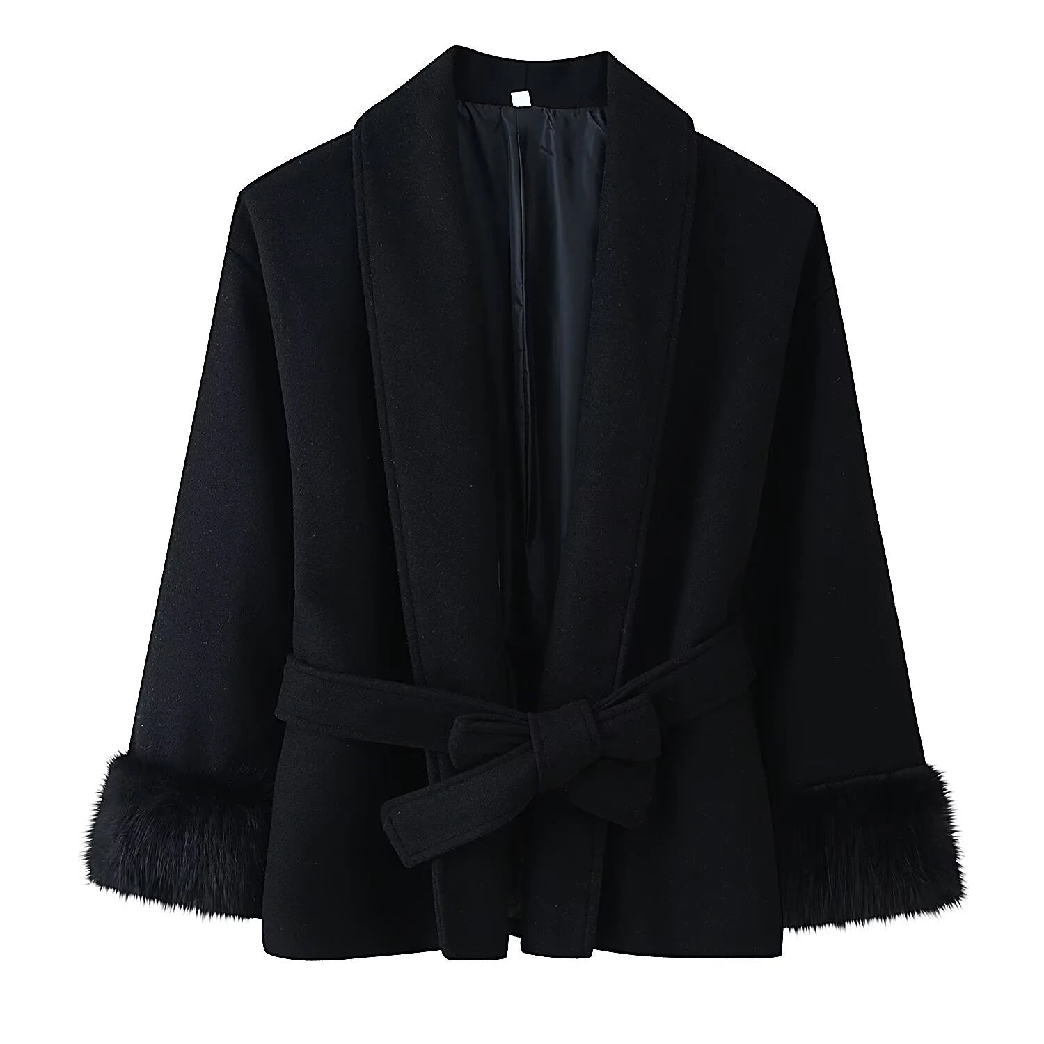 American style spicy girl loose fit slimming strap hairy sleeve woolen coat sweet cool casual versatile solid color top