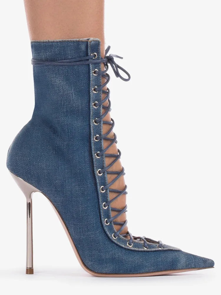 2026 Spring/Summer New Lace Short Mesh Cool Boots Side Zipper Banquet Slimming High Heels Sexy Knee Length Women's Boots