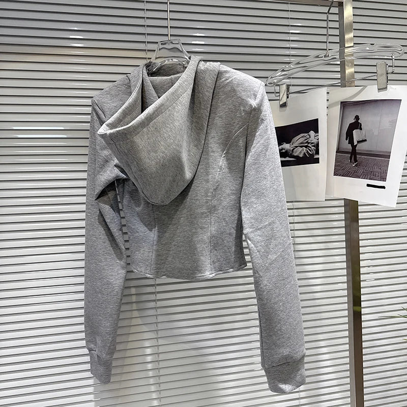 2025 Autumn New Women's Two-pieces Set Diagonal Zipper Hooded Sweatshirt Slim Fit Flared Pants Female Trendy 11A06593