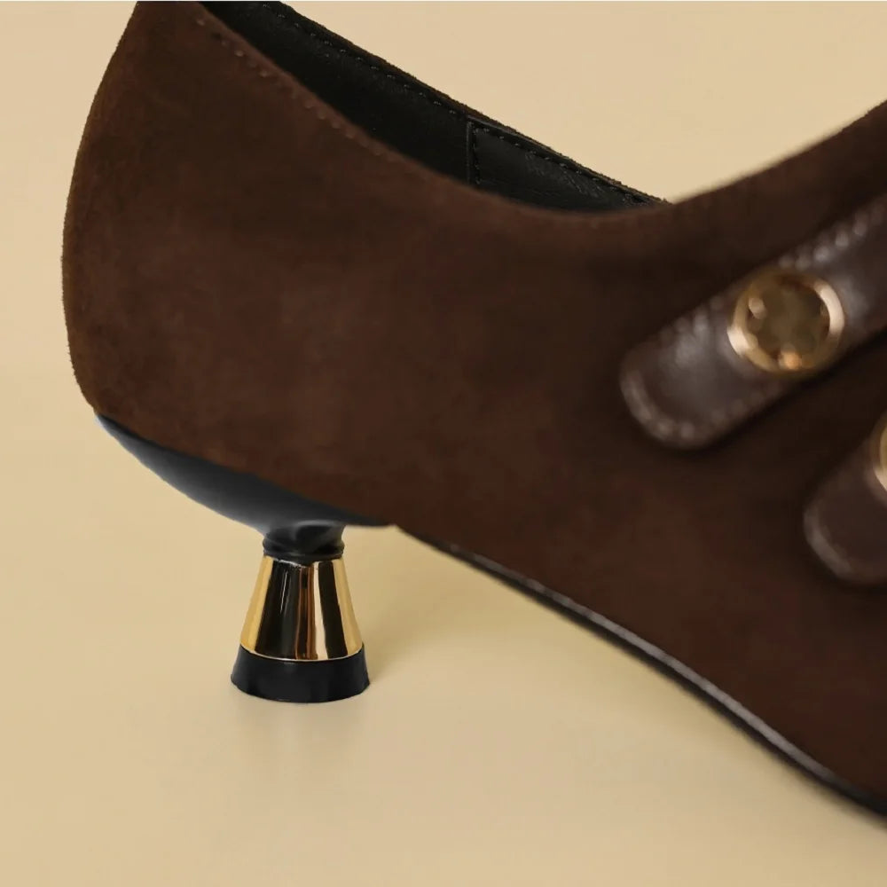 Women Handmade Genuine Leather Point Toe Ladies Elegant Shoes Soft Mid Heel Outdoor Dress Shoes 34-40