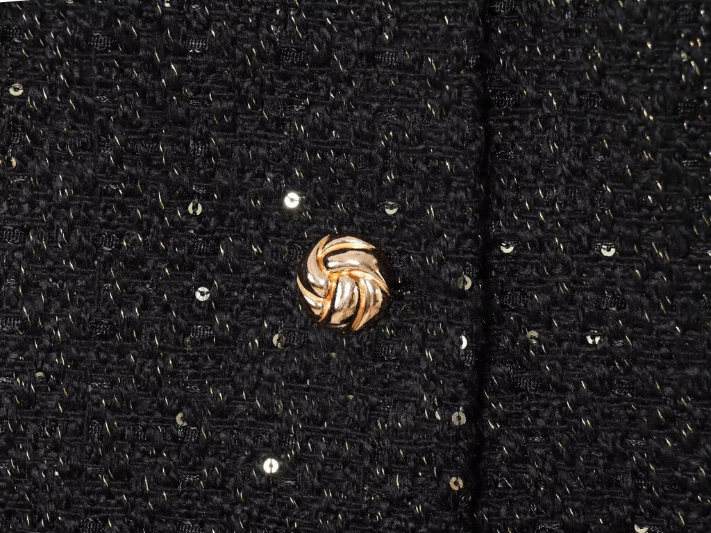 Korean commuter textured jacket for women with autumn and winter sequins and gold buttons side pockets round neck jacket