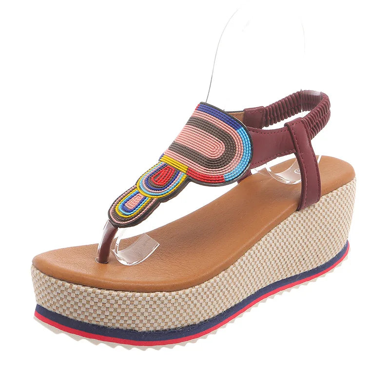 Plus Size Shoes for Women 36-43 Summer Fashion Platform Wedges Elastic Band Non-slip Sandalias De Mujer Beach Footwear