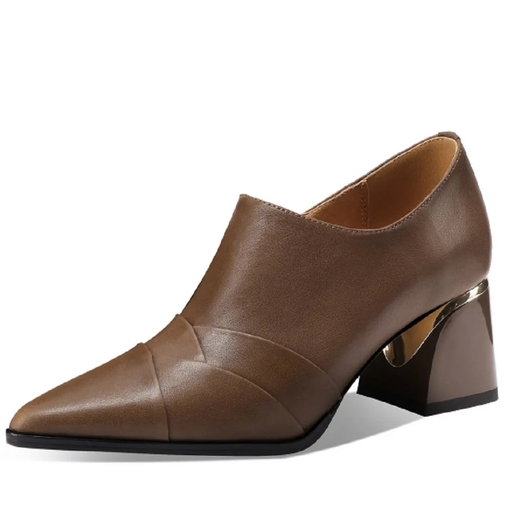 Woman Handmade Genuine Leather Soft and comfortable New Mid Heel Large Dress Shoes Ladies 33-43