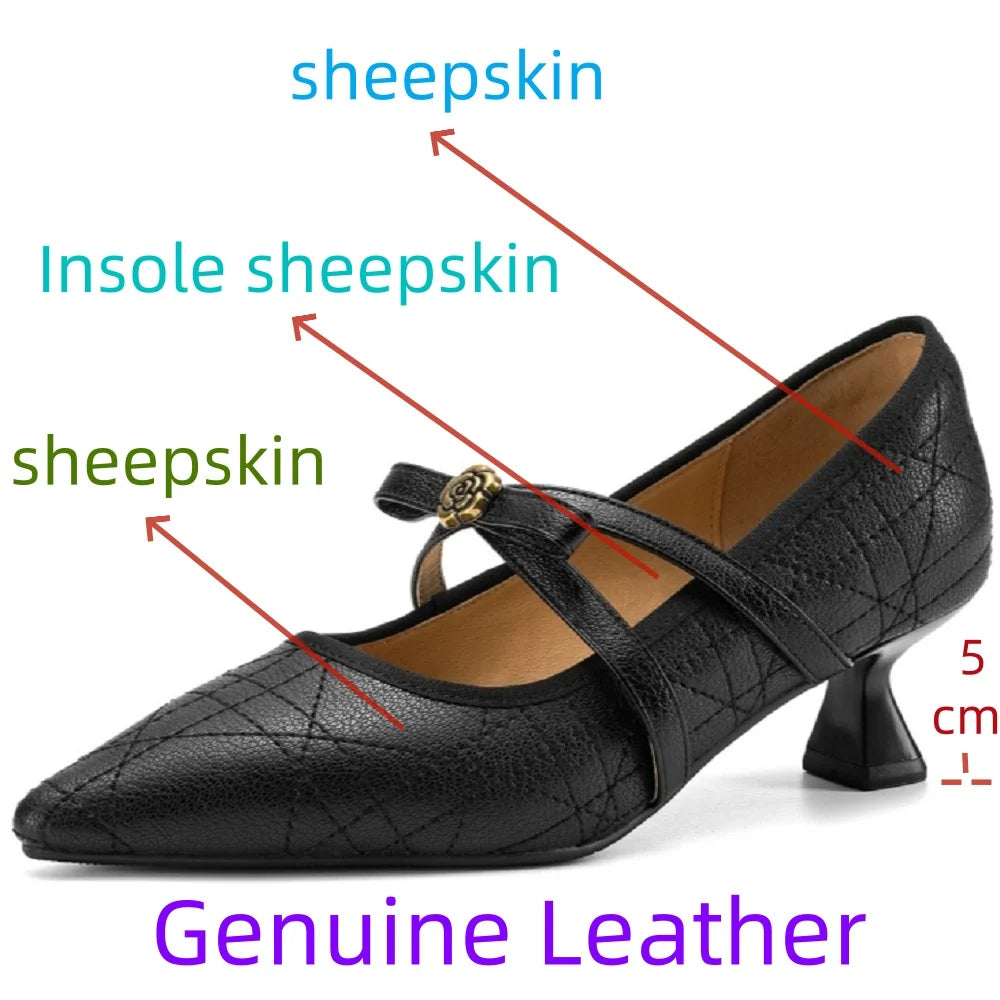 Handmade Genuine Leather Cross Band Mid  Heel Soft and comfortable Women's oes Not Tired Walking Commuting 33-40