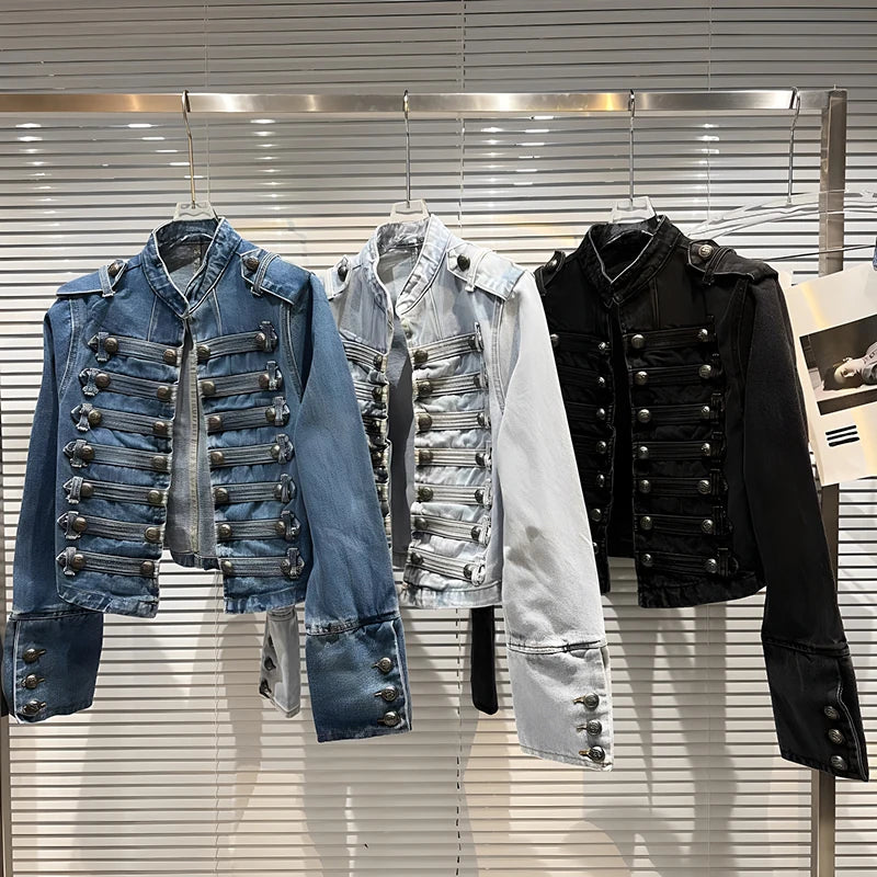 2026 Jeans Jacket Autumn New Fashion Metal Buckle Design Shoulder Strap Denim Short Jacket For Women High Street Coat Female 11A06995