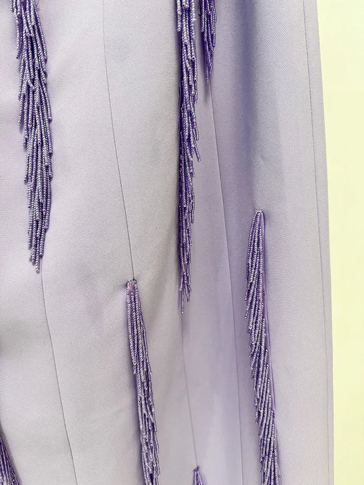 STREET Newest Fashion 2026 Vestido Women's Tassel Pendant Beaded Wrapped Chest Long Maxi Dress