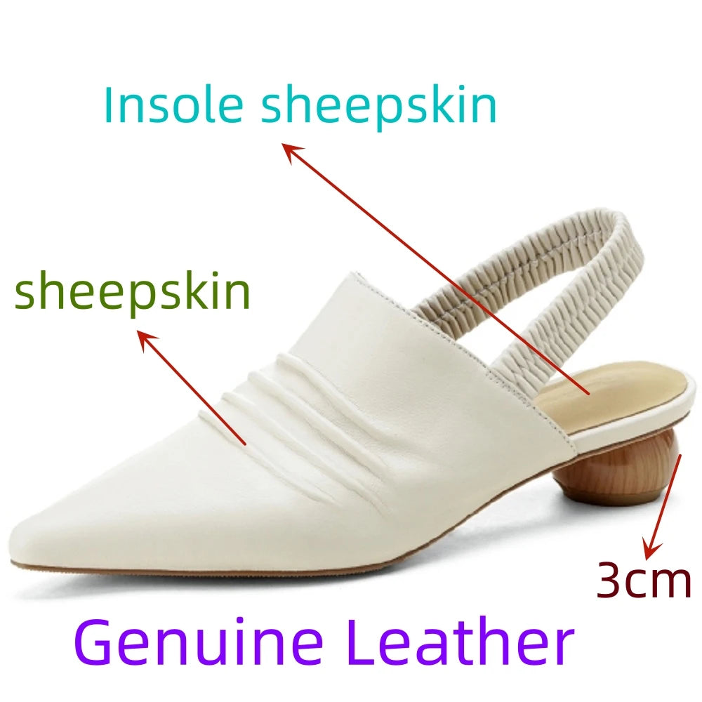 New Women Handmade Genuine Leather Wedges Shoes Female Slippers Pointed Toe Ladies Heeled Slides Slippers Sandals
