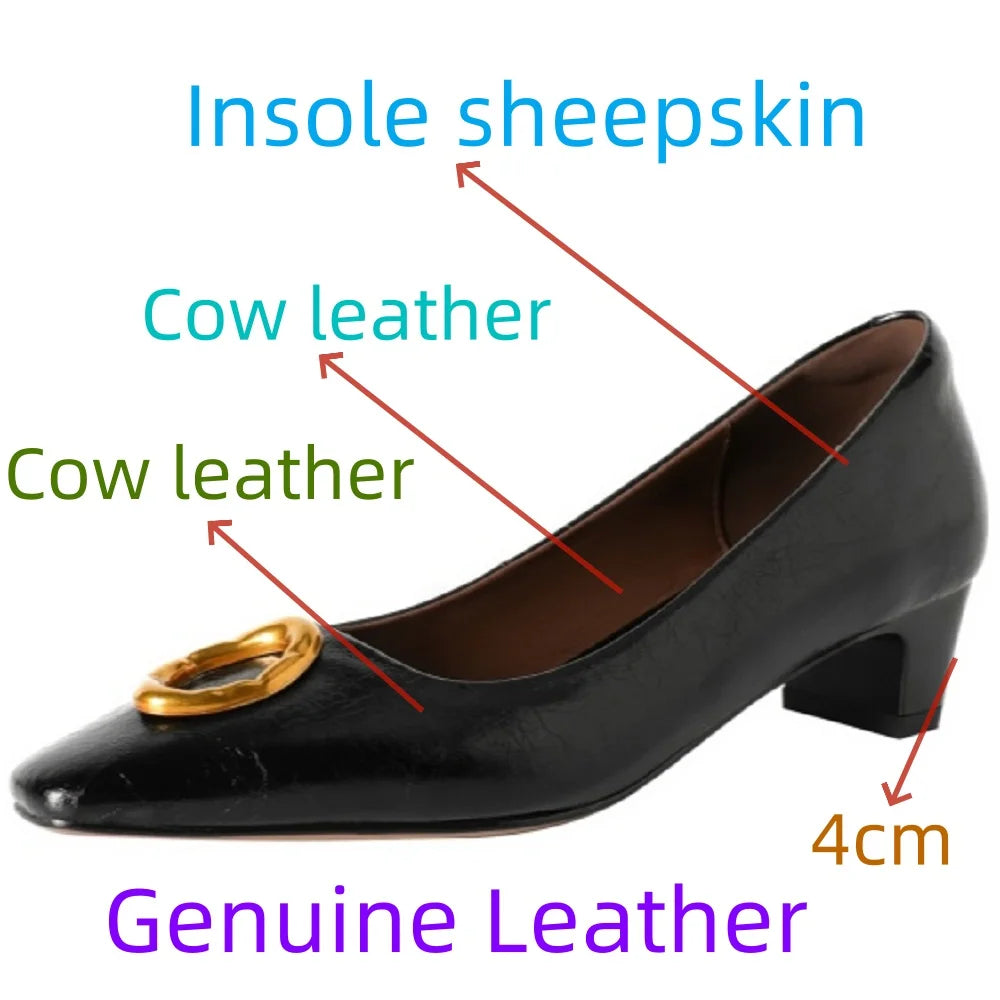 Retro Handmade Genuine Leather Chunky Heel Women's oes New Sle Ele Versatile Profional Commuting Single oes 34-40