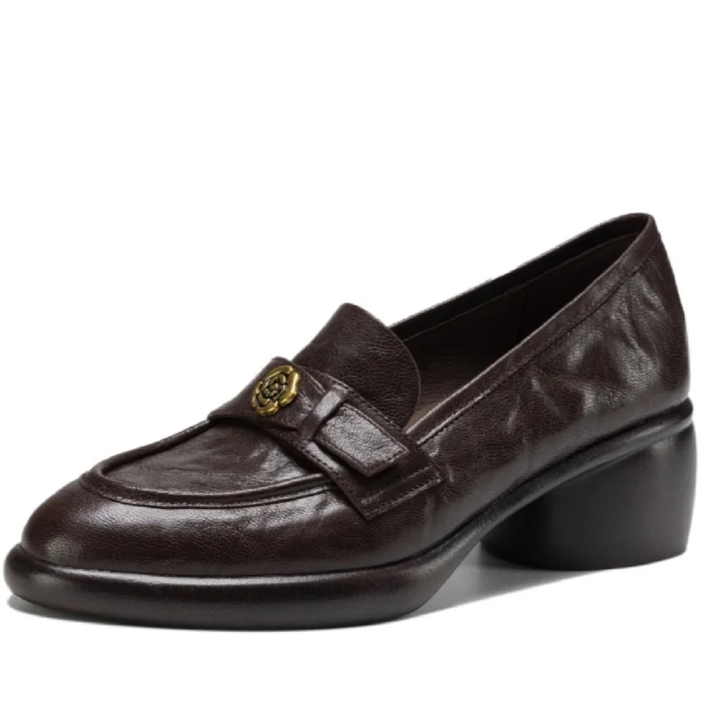 Handmade Genuine Leather Version Chunky Heel Women's Soft and comfortable Pointed Toe Shoes New Arrival 34-40