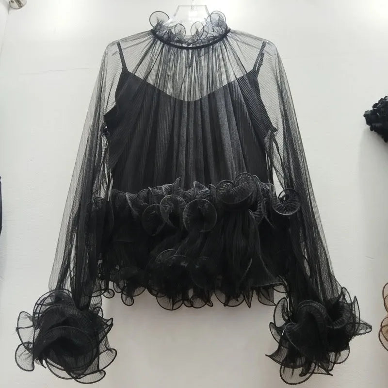 2026 Early Spring New French Style Elegant Ruched Lace Inner Camisole Chiffon Blouse For Women Versatile Shirt 1A2228