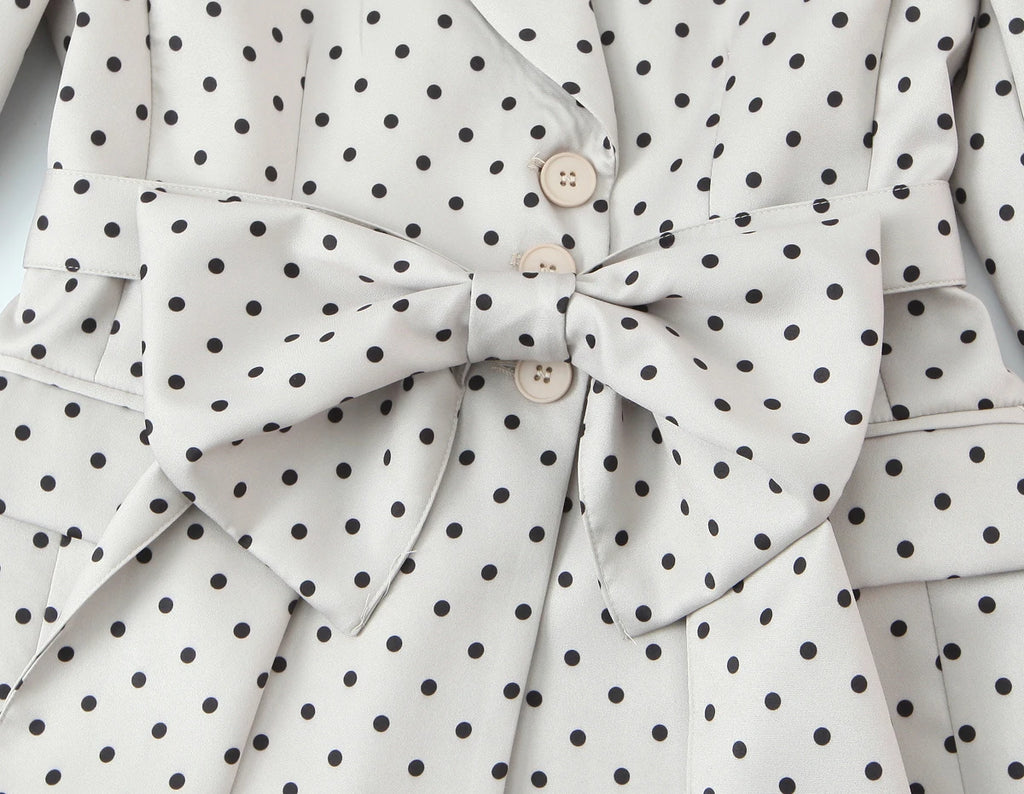 European and American Style New Women's Fashion Trendy Belted Bow Decorated Polka Dot Print Blazer Coat