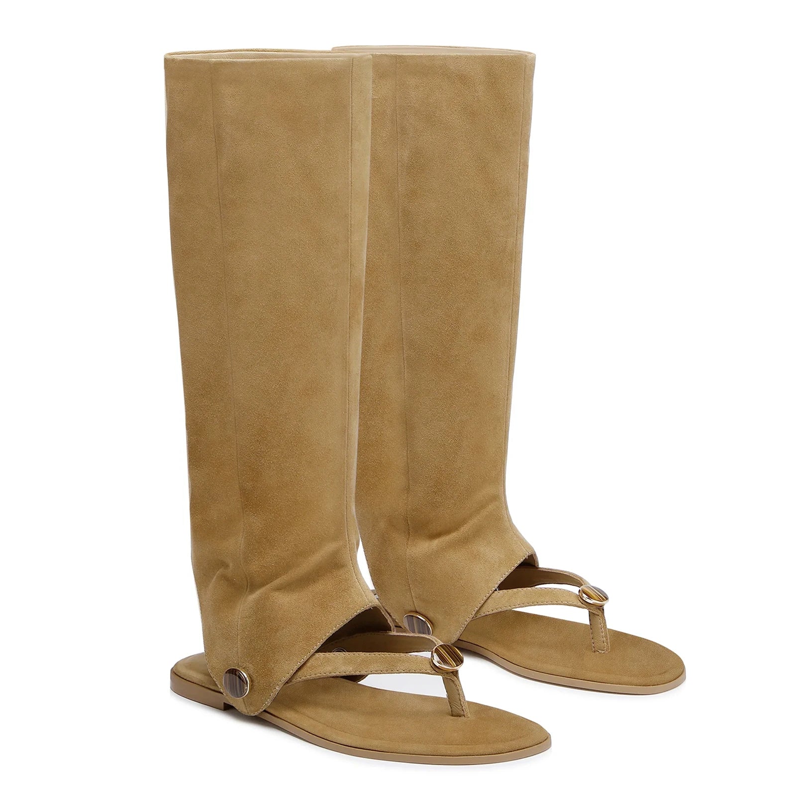 2026 Women's spring and summer new flat bottomed knee high boots, detachable two-piece clip toe women's boots, women's cool boots