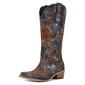 Western Cowboy Boots Toe  Embroidered  Block Heel Fashion Side Zipper Cowgirl Boots