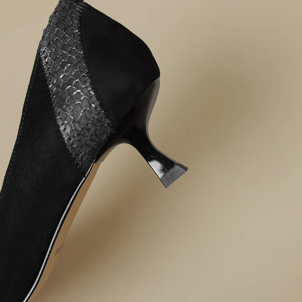 New Handmade Brand Genuine Leather Mixed color combinations Style Women's Pointed Shallow Mid Heels Sole 34-40