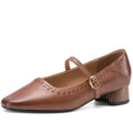 New Ladies Handmade Genuine Leather Mid Heel Bottom Lazy Easy to Wear Rubber Soft Bottom All Season Single 34-40