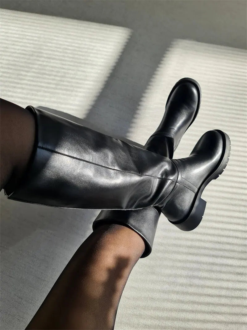 Onlymaker Women Black Matte Knee High Boots High Heeled Winter Warm Woman Fashion Snow  Motorcycle Boots