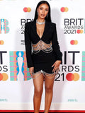 STREET Newest 2026 Designer Runway Suit Set Women's Strass Diamonds Beaded Chain Crop Blazer Mini Skirt Suit