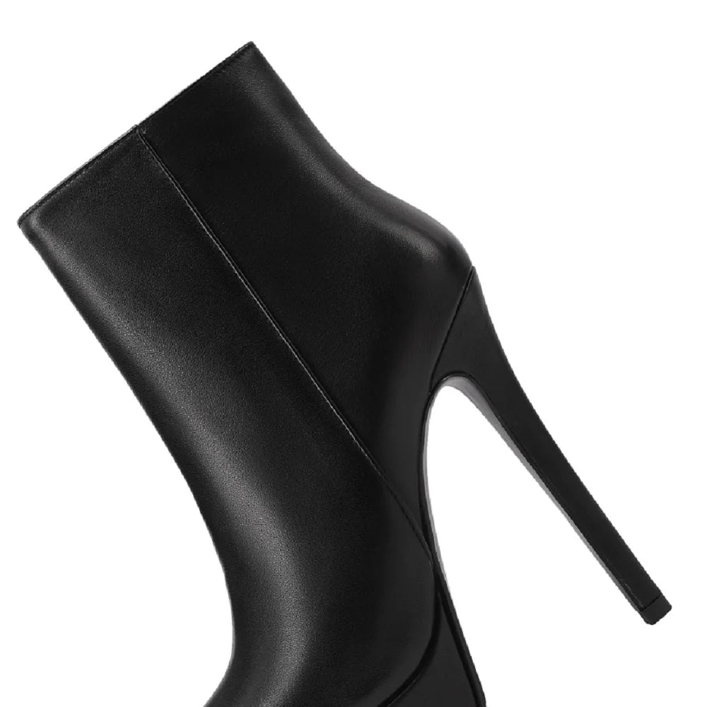 Women Handmade Genuine Leather Ankle Boots Side Zip Thin High Heels Pointed Toe Dress Ladies Female Shoes 33-40