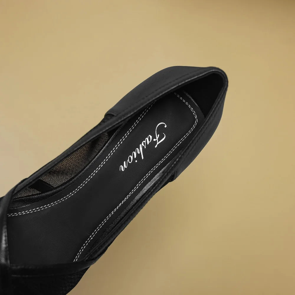 New Women Handmade Genuine Leather Breathable mesh fabric High Heels Elegant Pointed Toe Casual Shoes 34-40