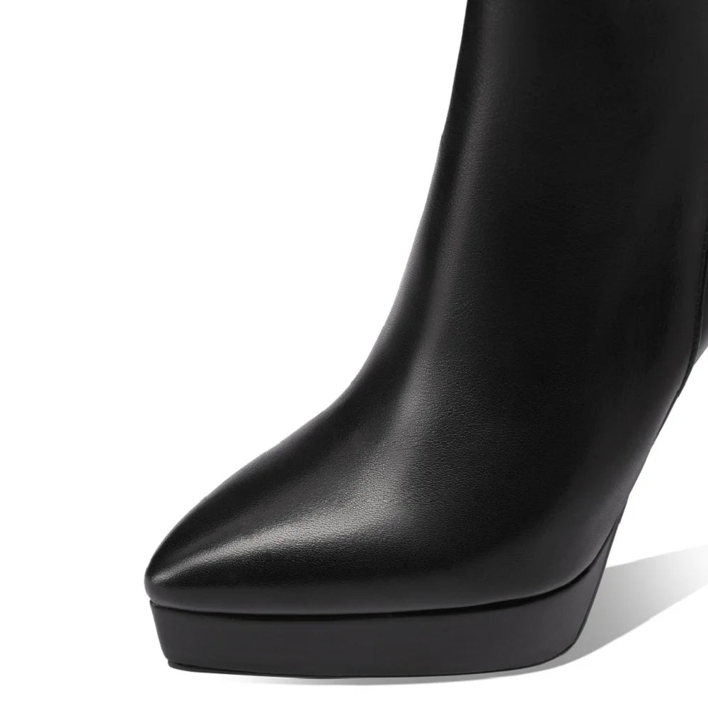 Women Handmade Genuine Leather Ankle Boots Side Zip Thin High Heels Pointed Toe Dress Ladies Female Shoes 33-40