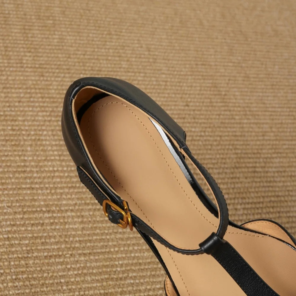 Summer Handmade Genuine Leather New Women Tea Flower Head Covering Leather Sandal Slip-On Mid Heel Upgraded 34-40