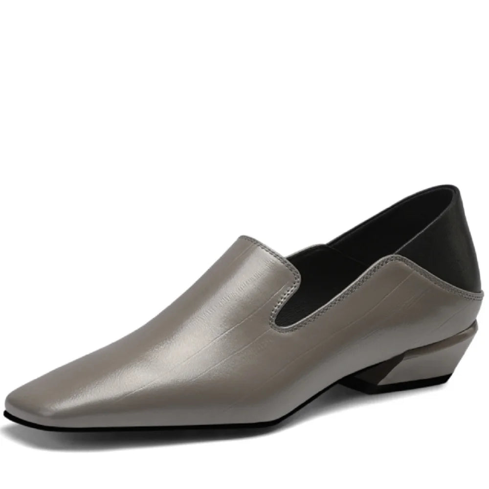 Woman Handmade Genuine Leather Elegant Square Toe Cute Casual Flats Female Retro Shoe Mid Heeled Soft Soled 34-40