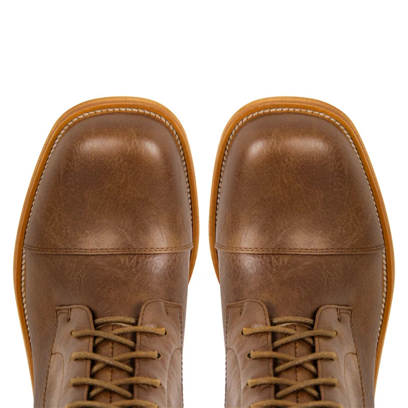 Women Round Toe Knee High Boots Boot Matte Brown Thick Heels Zipper Winter Big Size Buckle Boots