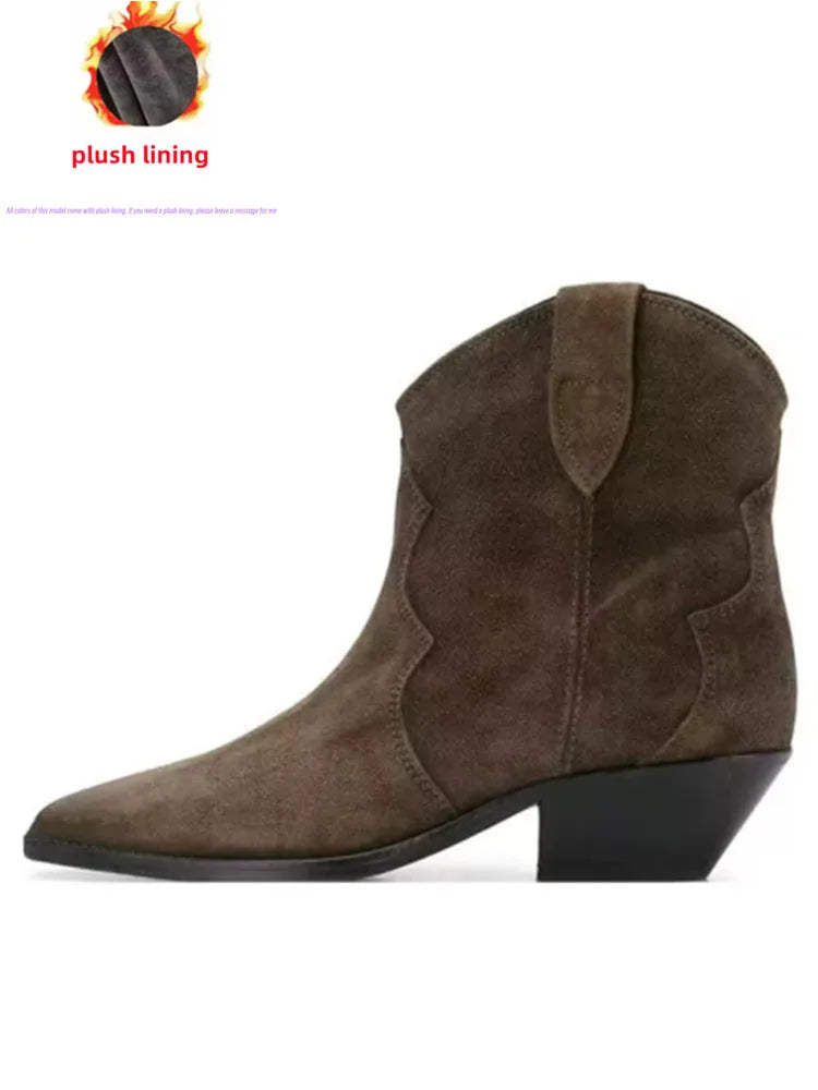 2025 Autumn and winter new women's thick heel high short boots, fashionable pointed casual plus size women's calf boots