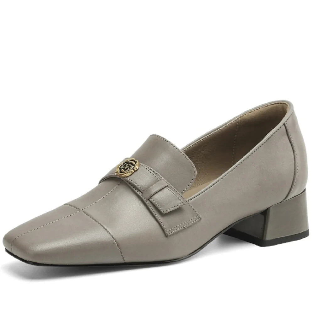 Handmade Genuine Leather Mid Heel British Sle Loafer Women's Spring Retro Camellia Single Shoes Fashionable 34-41