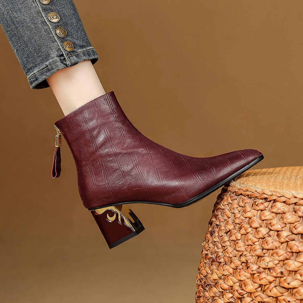 Handmade Genuine Leather Women's Soft and comfortable Ankle Boots Unique heel Luxury Minimalist Shoes 33-43