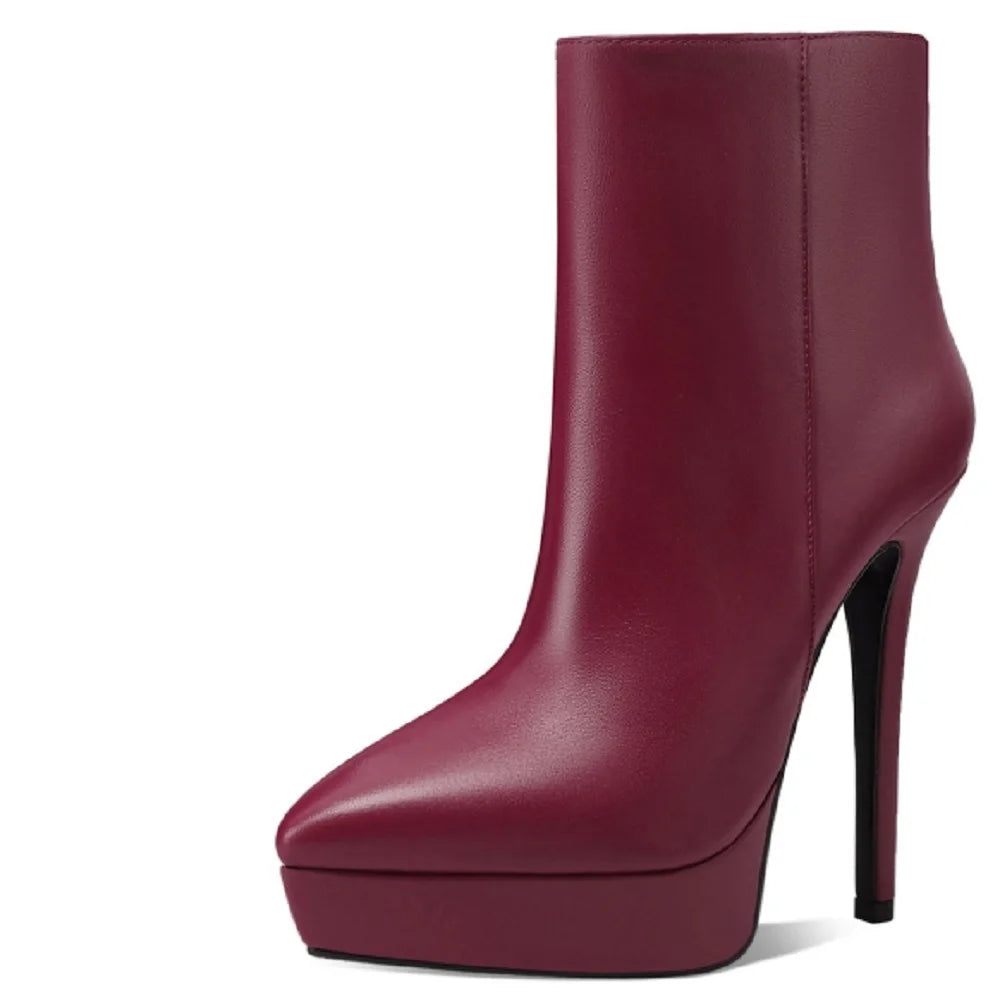 Women Handmade Genuine Leather Ankle Boots Side Zip Thin High Heels Pointed Toe Dress Ladies Female Shoes 33-40
