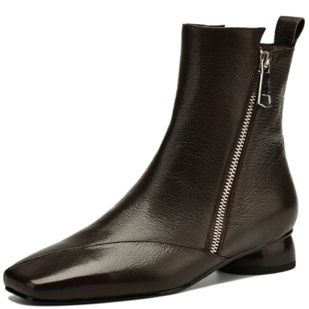 New Women Handmade Genuine Leather Soft comfortable Ankle Boots Square Toe Modern Ladies Shoes Western Boot 34-41