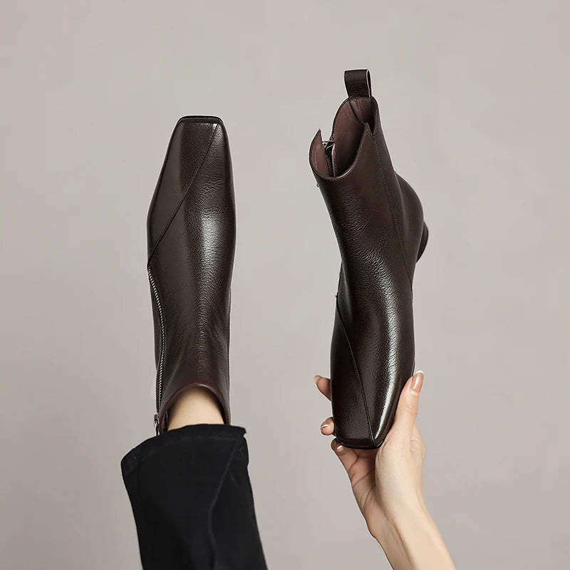 New Women Handmade Genuine Leather Soft comfortable Ankle Boots Square Toe Modern Ladies Shoes Western Boot 34-41