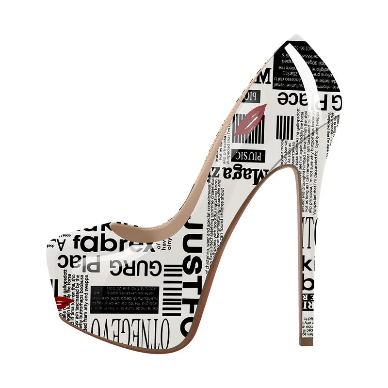 Women Platform Graffiti  Stiletto Heels 16cm Extremely High Pumps Large Sizes Plus Size 46 Shoes