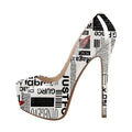 Women Platform Graffiti  Stiletto Heels 16cm Extremely High Pumps Large Sizes Plus Size 46 Shoes