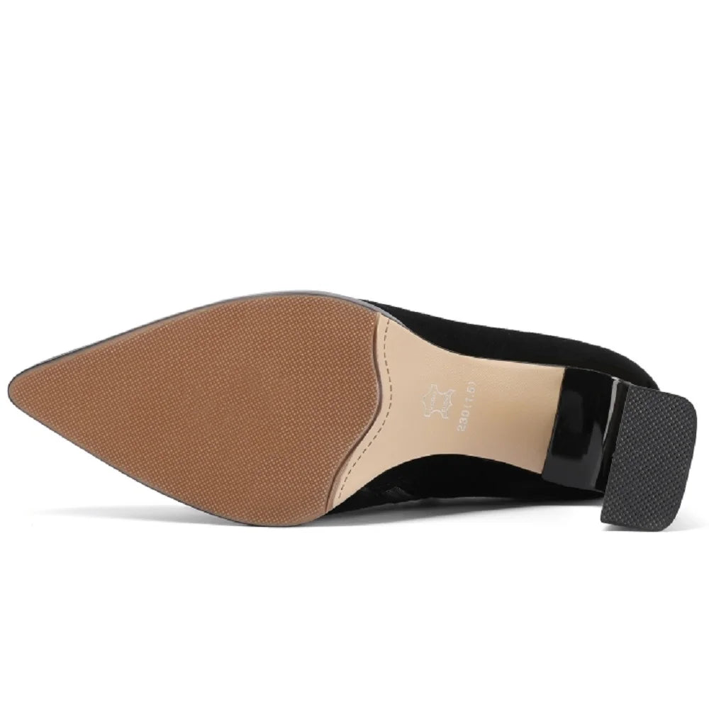 Women's New Handmade Brand Genuine Leather Retro Simple Pointed Side Zipper High Heel Large Top Work Shoes 33-43