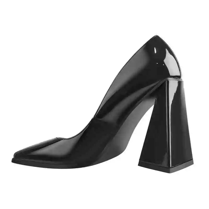 Women's Pumps Square Toe Triangle Block High Heels Black Nude Fashion Office Party Dress Big Size Pumps