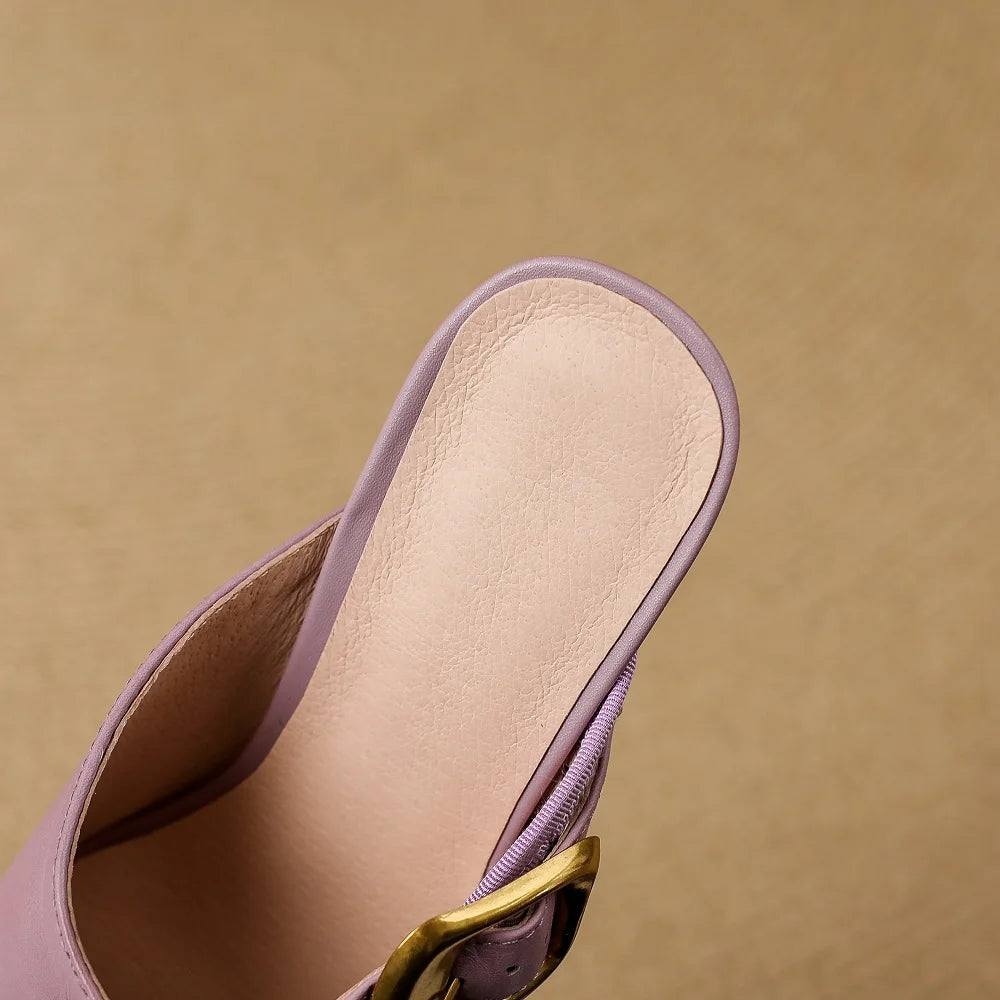 Handmade Genuine Leather Relaxed and comfortable openwork Retro Square Toe Mary Jane Casual Outdoors Strap Sandal