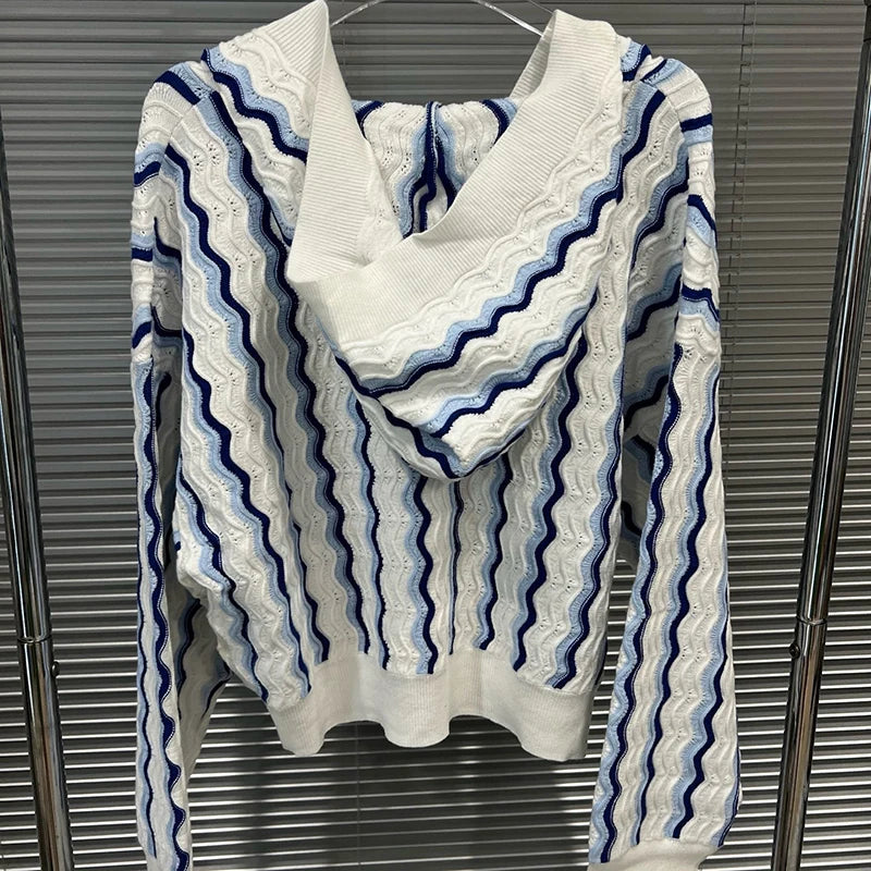 2026 Autumn New Fashion Elegant Women's Two-pieces Set Versatile Long Sleeve Knitted Top Striped Shorts Female 11A05644