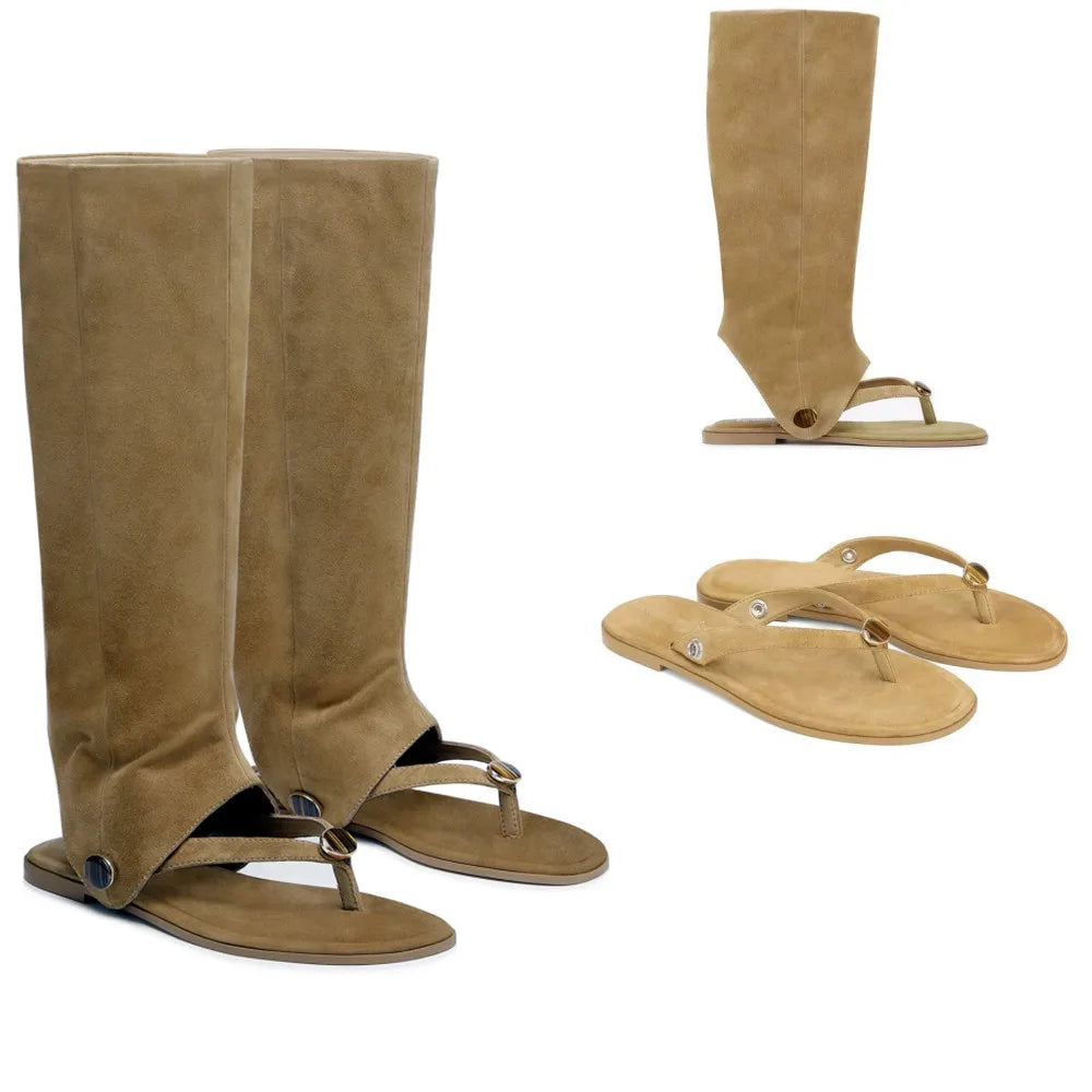 2026 Women's spring and summer new flat bottomed knee high boots, detachable two-piece clip toe women's boots, women's cool boots