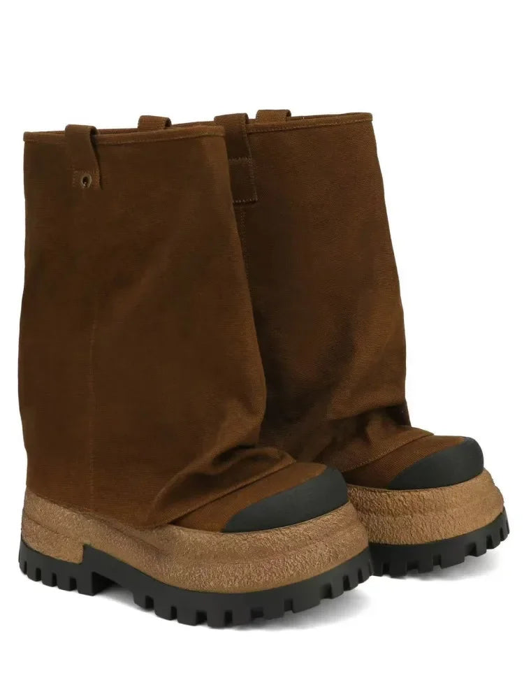 New High-heeled Thick Soled Knight Boots, Autumn and Winter Women's Height Increasing Pants Short Boots, Women's Calf Boots