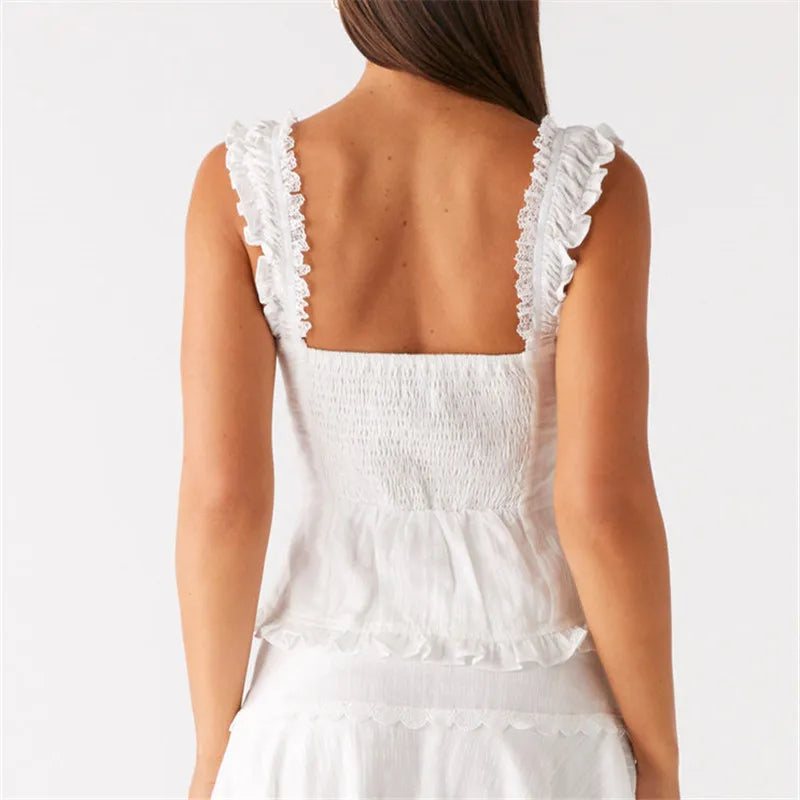 Y2k Ruched Button Up Crop Top 00s Cute Aesthetic Lace Trim T-shirt Vintage Cap Sleeve Milkmaid Tees Women Streetwear