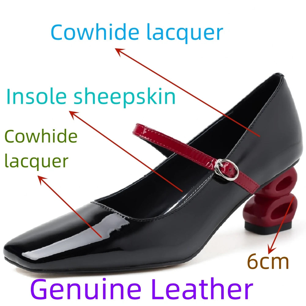 Mixed Color Design Brand Handmade Genuine Leather Mary Jane Women Elegant Dress Comfort Square Toe Buckle 33-40