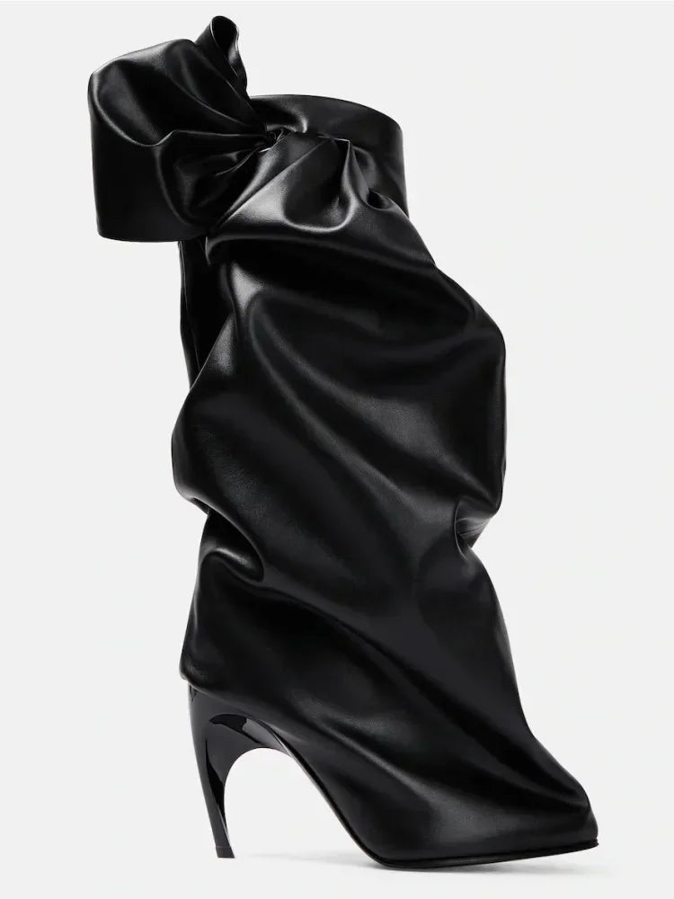 2026 New European and American Slim High Heel Mid Length Women's Boots, Fashionable Flower Knee Length Large Size Women's Boots